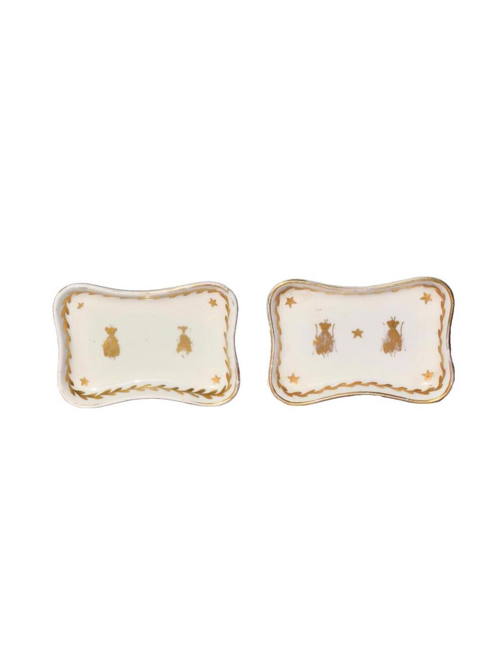 French Pair of Napoleon Bee Porcelain Trinket Dishes